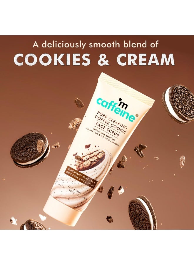 mCaffeine Pore Clearing Coffee & Cookie Face Scrub | Remove Blackheads, Detan & Exfoliate Dead Skin | 4.5% Exfoliants - Walnuts, Coffee, Charcoal, Clay | Glowing Skin Face Scrub for Women & Men - 100g - Image 2